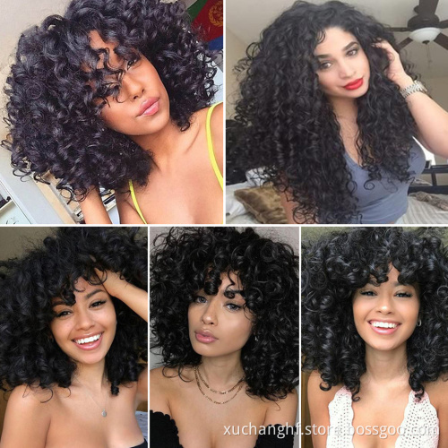 SPARK Brazilian Bouncy Curl Human Hair Bundles With Closure,Spiral Curl Hair Weave 3 Bunbles with 4*4 Lace Closure Natural Black